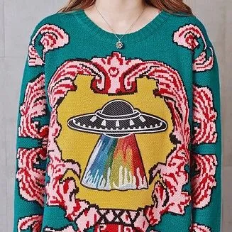 Siwmper i fenywod Jacquard Exquisite Brodwaith Llewys Hir Llewys Hir Knitted Sweater